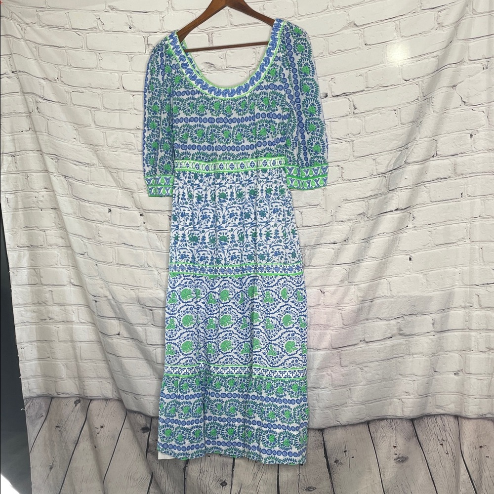 Gretchen Scott Blue and Green Patterned Maxi Dress Size Medium Brand New W/Tags